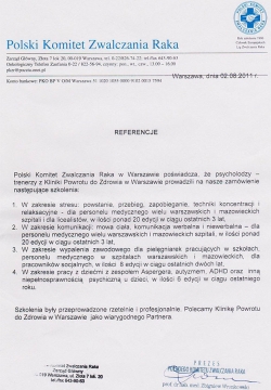Referencje - Polski Komitet Zwalczania Raka